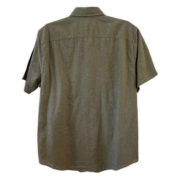 Abercrombie & Fitch Olive Moss Green Linen Blend Short Sleeve Button Down Shirt - Picture 3 of 6